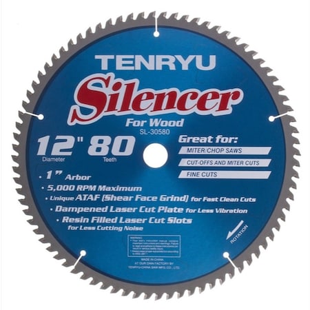 Tenryu 12in Silencer Miter Saw Blade 80T 1in Arbor SL-30580